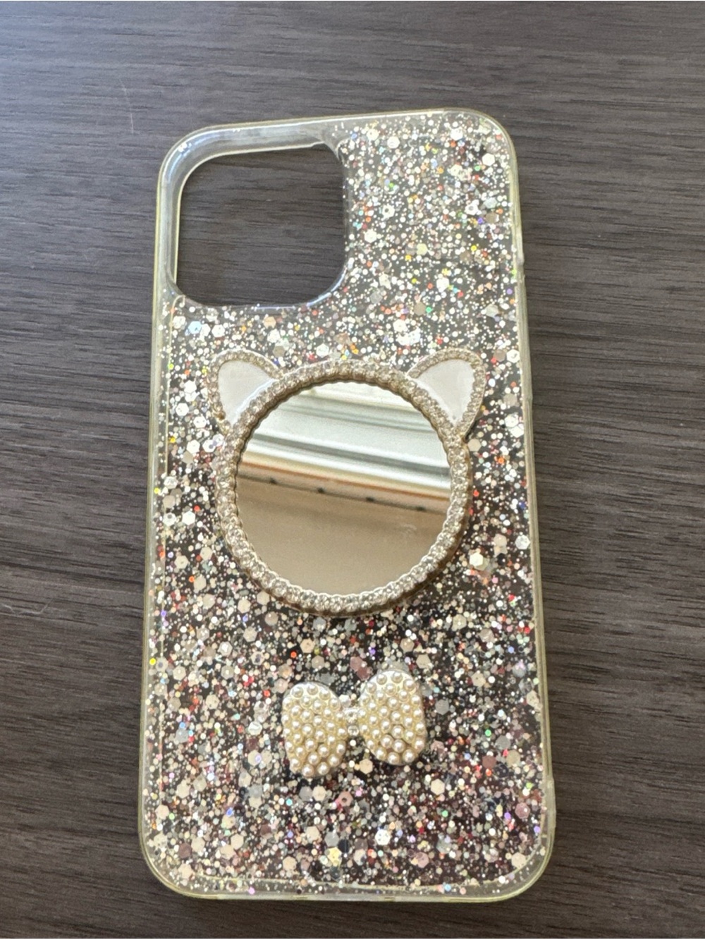 ⭐️iPhone 13 Pro Max Glitter Cat Ear Phone Case w/ Mirror & Bow - Silver⭐️3/$25
